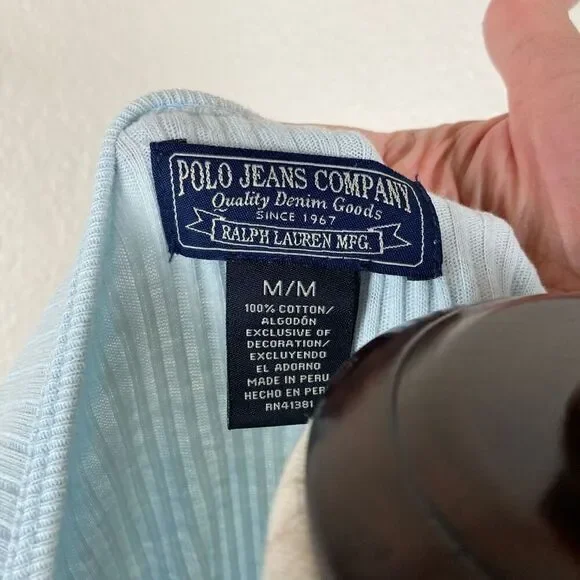 Ralph Lauren Polo Jeans Company Y2K ribbed baby T-shirt women’s M blue crewneck - Picture 5 of 6